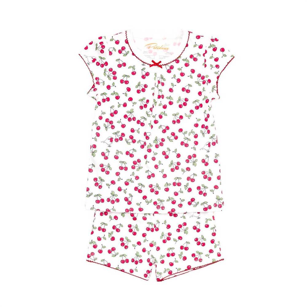 NEW PETIDOUX kids' pima short pajamas in vintage cherries